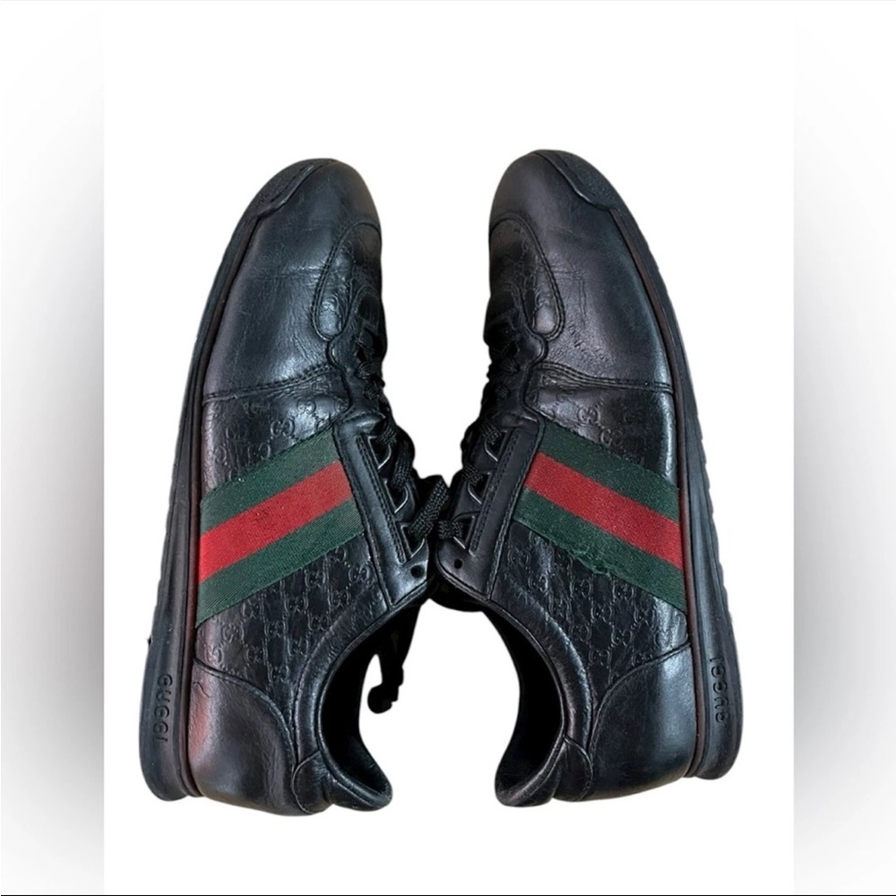 GUCCI Guccisima Women Leather Shoes Sneakers GG Monogram Black Size 6.5